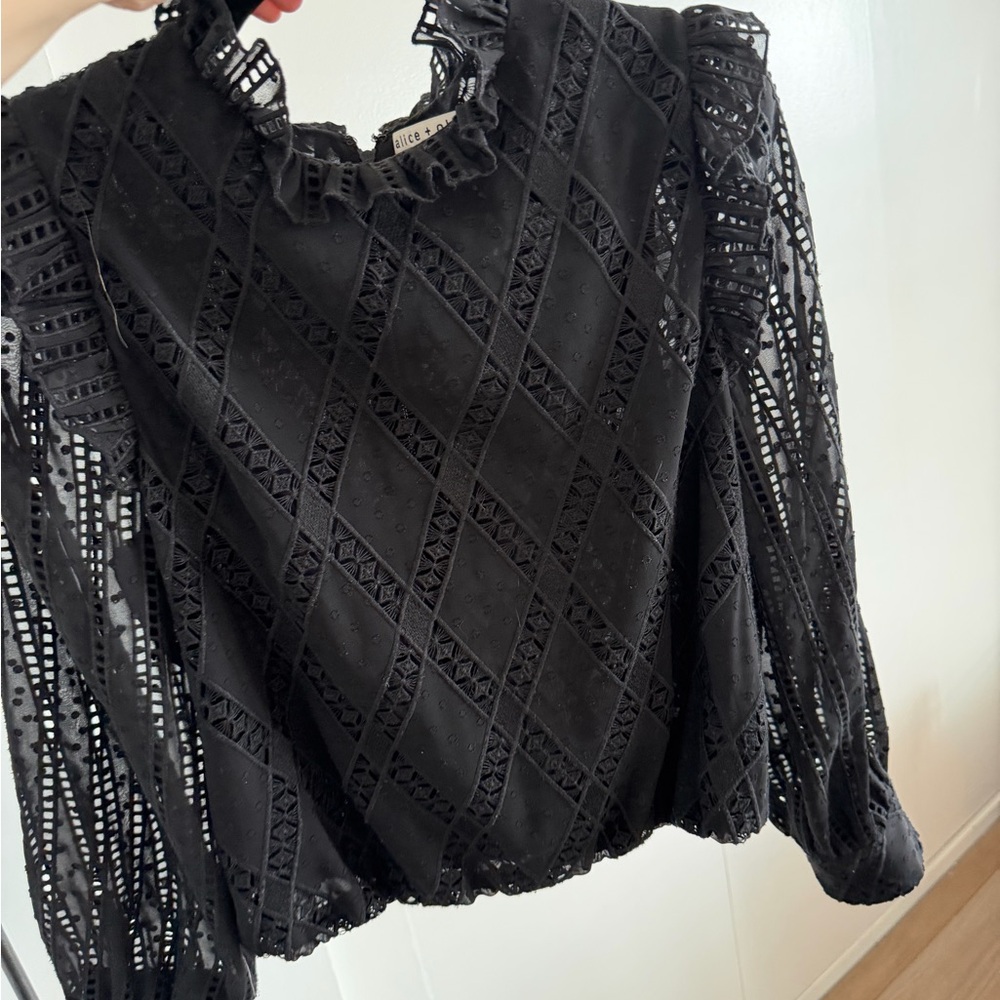 alice + olivia black Eyelet Top, M
